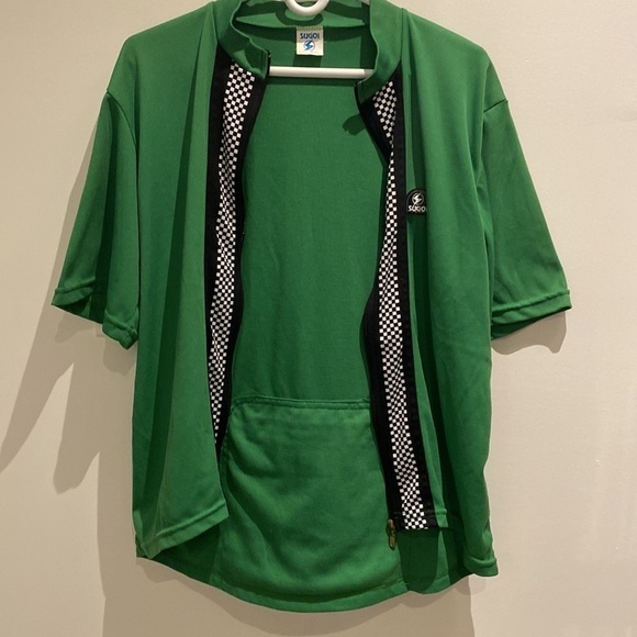 SUGOI Brand jersey jacket Green Raceway Black white checkers Mens Medium - Picture 5 of 13